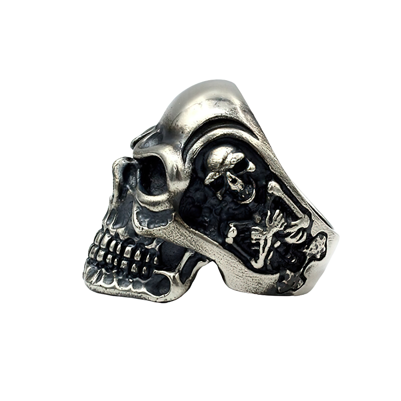 Rock Style Sterling Silver Skeleton Ring / Men's Vintage Skull Ring / Silver Male Ring - HARD'N'HEAVY