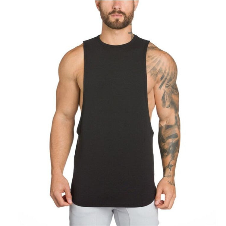 Men's black sleeveless tank top, perfect for gym workouts and alternative rock fashion.