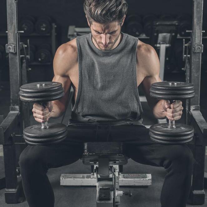 Fitness enthusiast lifting dumbbells in a cozy sleeveless tank top at the gym, showcasing rock style and athleticism.