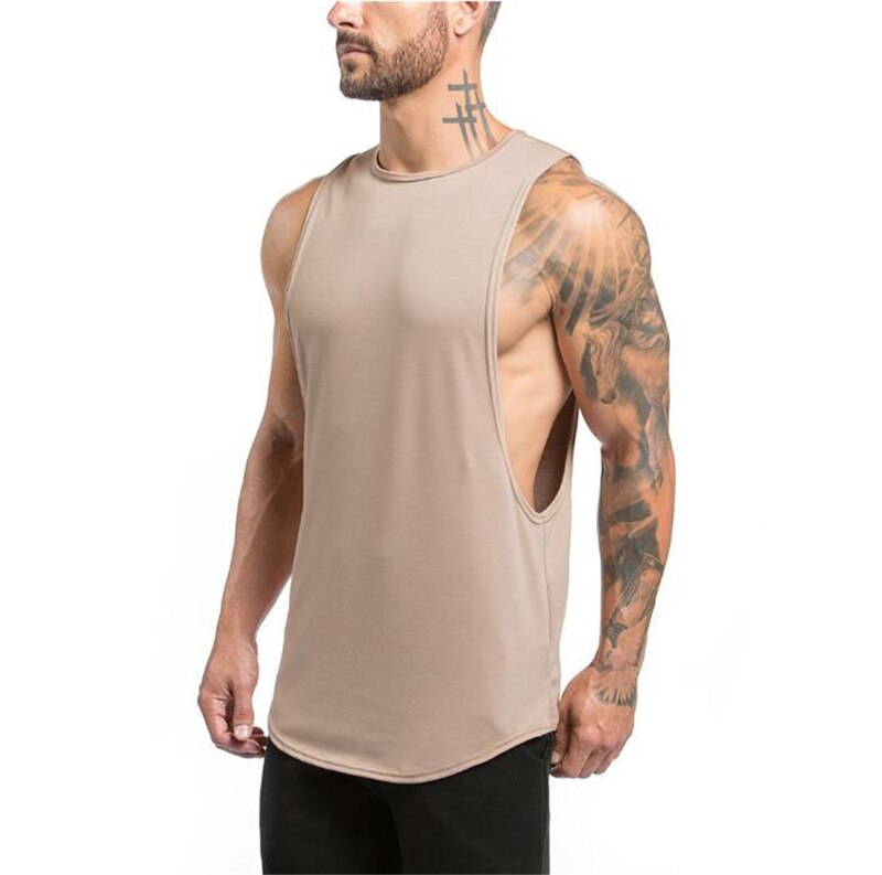 Men's rock style sleeveless tank top in beige, perfect for fitness and alternative fashion.
