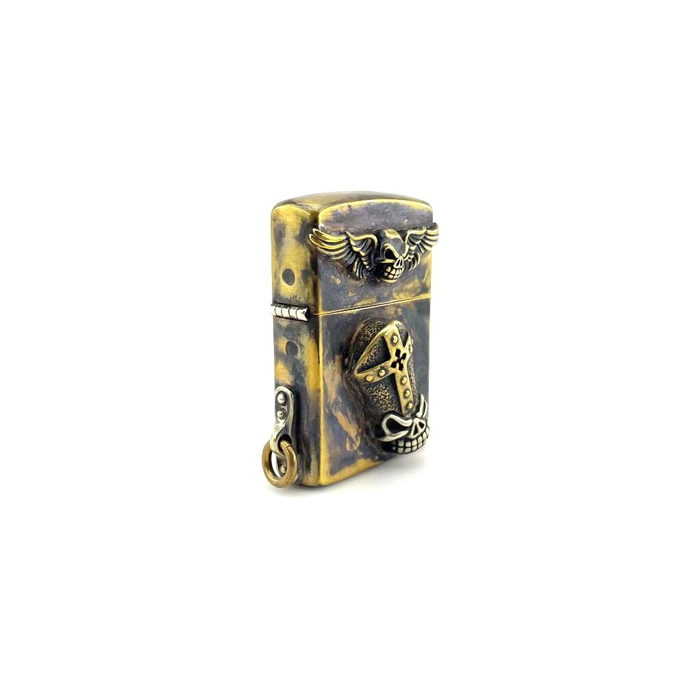Rock style unisex lighter case featuring cross and wings design, perfect accessory for adults.