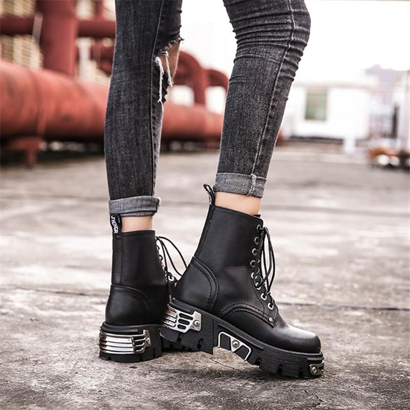 Rock Style Women Ankle Boots / Black and White High-Platform Boots / Military Alternative Fashion - HARD'N'HEAVY