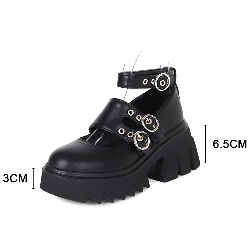Rock Style Women Platform Shoes / Gothic Style Round Toe Buckle Pumps - HARD'N'HEAVY