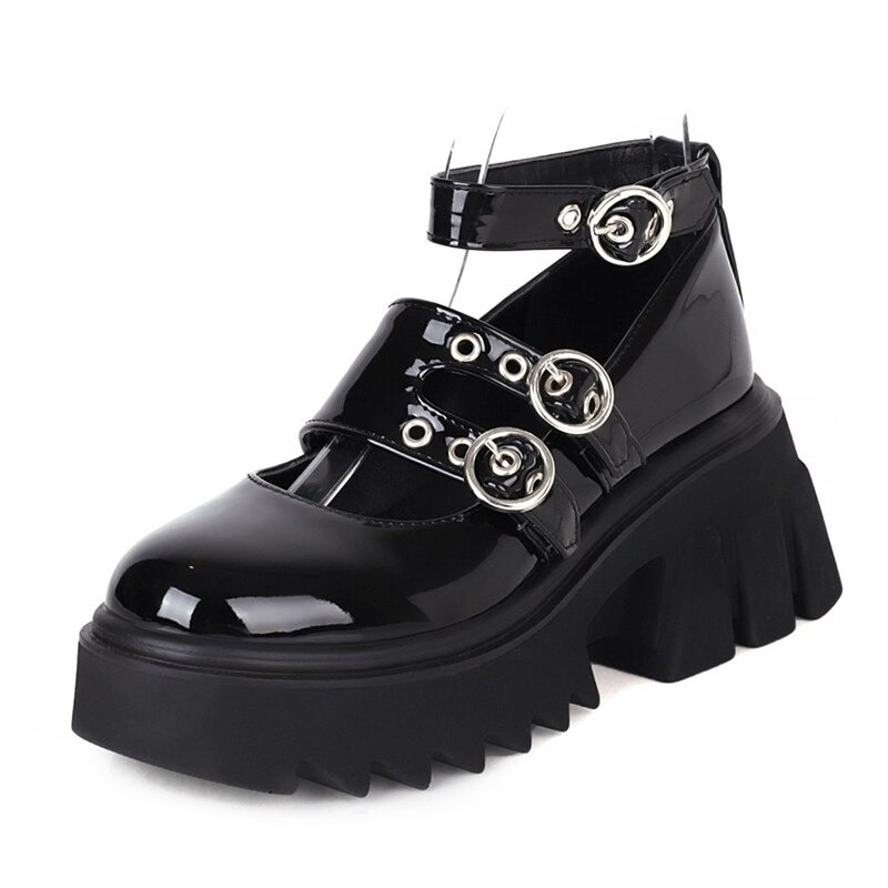 Rock Style Women Platform Shoes / Gothic Style Round Toe Buckle Pumps - HARD'N'HEAVY