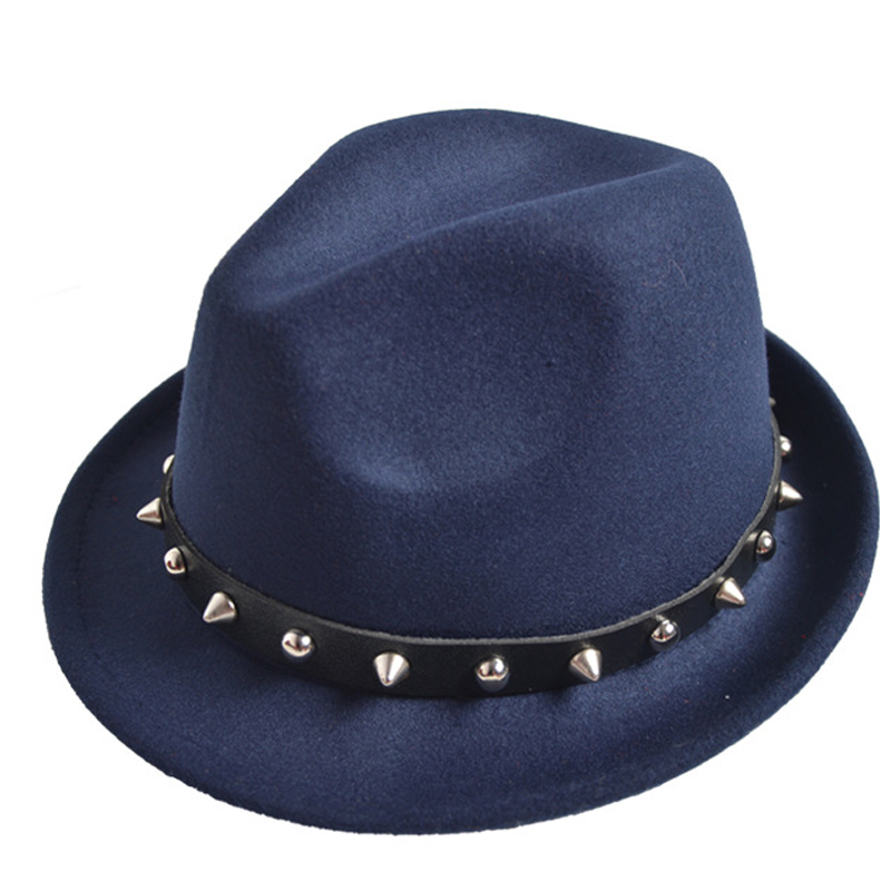 Rock style woollen fedora hat with spikes for unisex, perfect for any season and statement outfits.