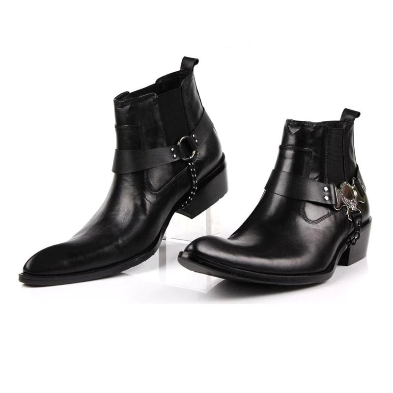 Rocker Chick Buckle Solid Shoes / High Heels Men's Boots / Thick Pointed Toe Ankle Boots - HARD'N'HEAVY