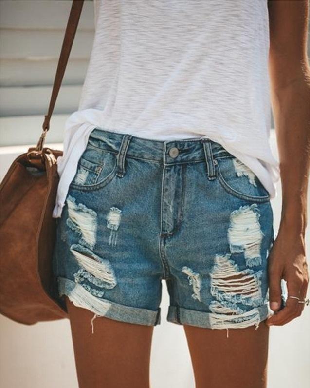 Rocker Girl Outfit / Women Jeans Shorts / Skinny Slim Sexy Short Shorts with Holes - HARD'N'HEAVY