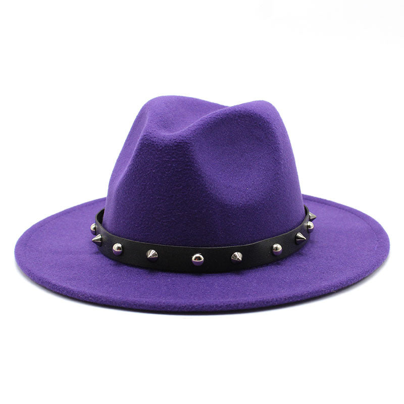 Rock'n'Roll Elegant Hat With Rivet Ribbon / Wool Fedora With Punk Rivets / Grunge Outfits - HARD'N'HEAVY
