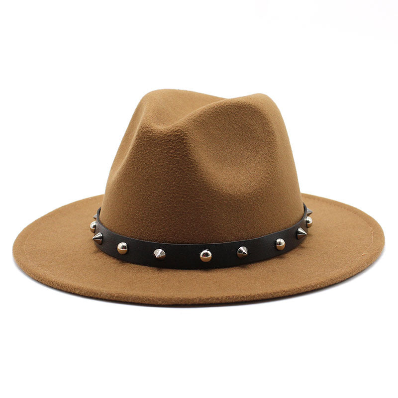 Rock'n'Roll Elegant Hat With Rivet Ribbon / Wool Fedora With Punk Rivets / Grunge Outfits - HARD'N'HEAVY
