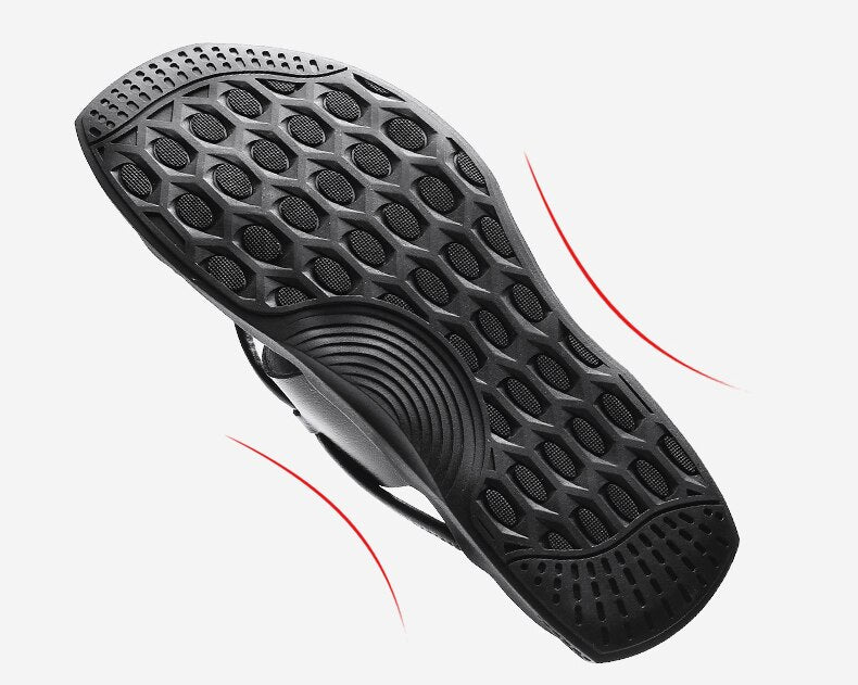 Sole of rock'n'roll style men sandals featuring non-slip grip and durable design for beach and casual wear.