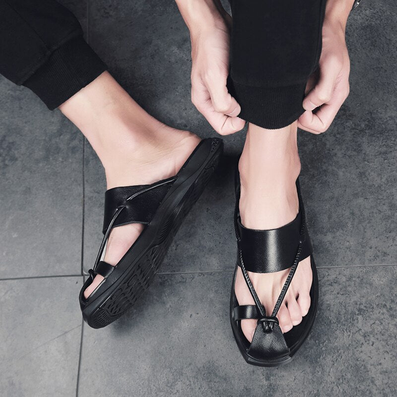 Stylish Rock'n'Roll style men's sandals in genuine leather, perfect for beach outings and casual wear.