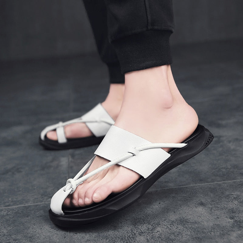 Rock'n'Roll style Men Sandals / Genuine Leather Flip Flops / Beach Non-slide Slippers - HARD'N'HEAVY
