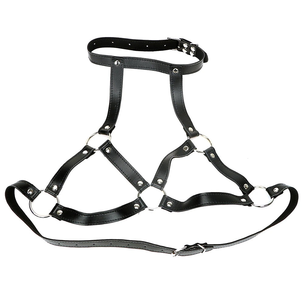 Role Play Mouth Gag Body Harness / PU Leather Breast Clips / Restraints Sex Toys For Women - HARD'N'HEAVY
