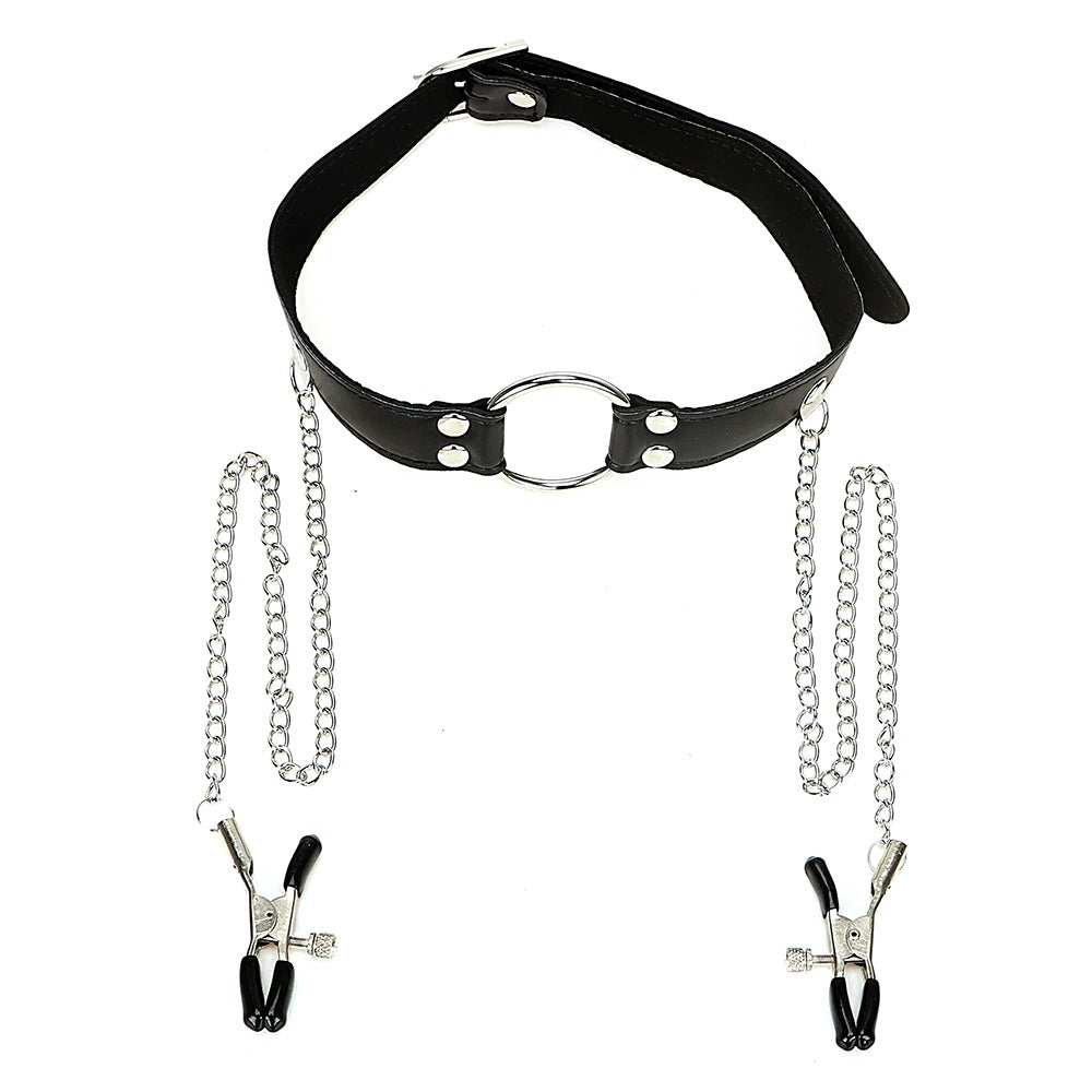 Role Play Mouth Gag Body Harness / PU Leather Breast Clips / Restraints Sex Toys For Women - HARD'N'HEAVY