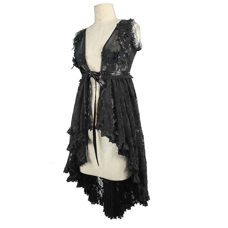 Romantic Gothic Lace Night Dress / Sexy Transparent Dress with Lacing at the Back - HARD'N'HEAVY
