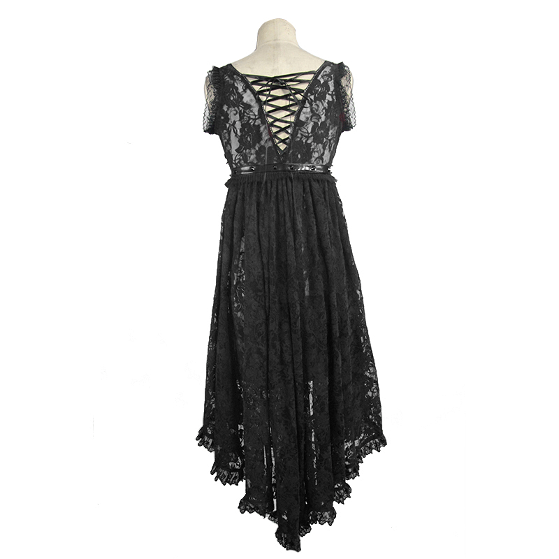 Romantic Gothic Lace Night Dress / Sexy Transparent Dress with Lacing at the Back - HARD'N'HEAVY