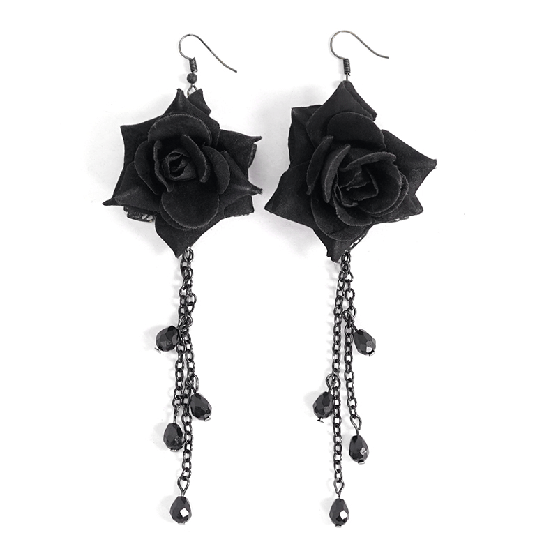 Rose and Chain Cluster Earrings in Gothic Style / Women Alternative Fashion Jewelry - HARD'N'HEAVY