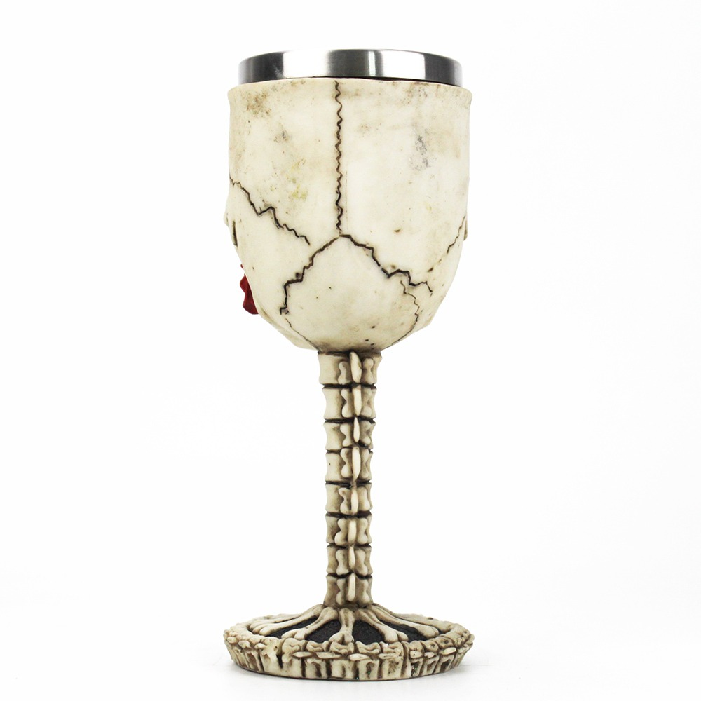 Gothic wine glass with skull and bones design, made from stainless steel and resin, perfect for collectors and gothic themes.