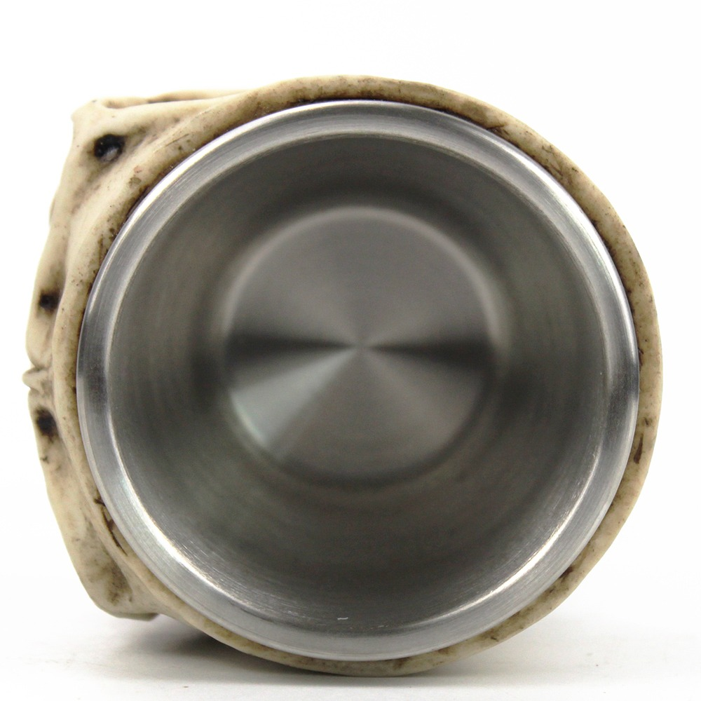 Inside view of a Gothic wine glass featuring stainless steel and a unique skull design.