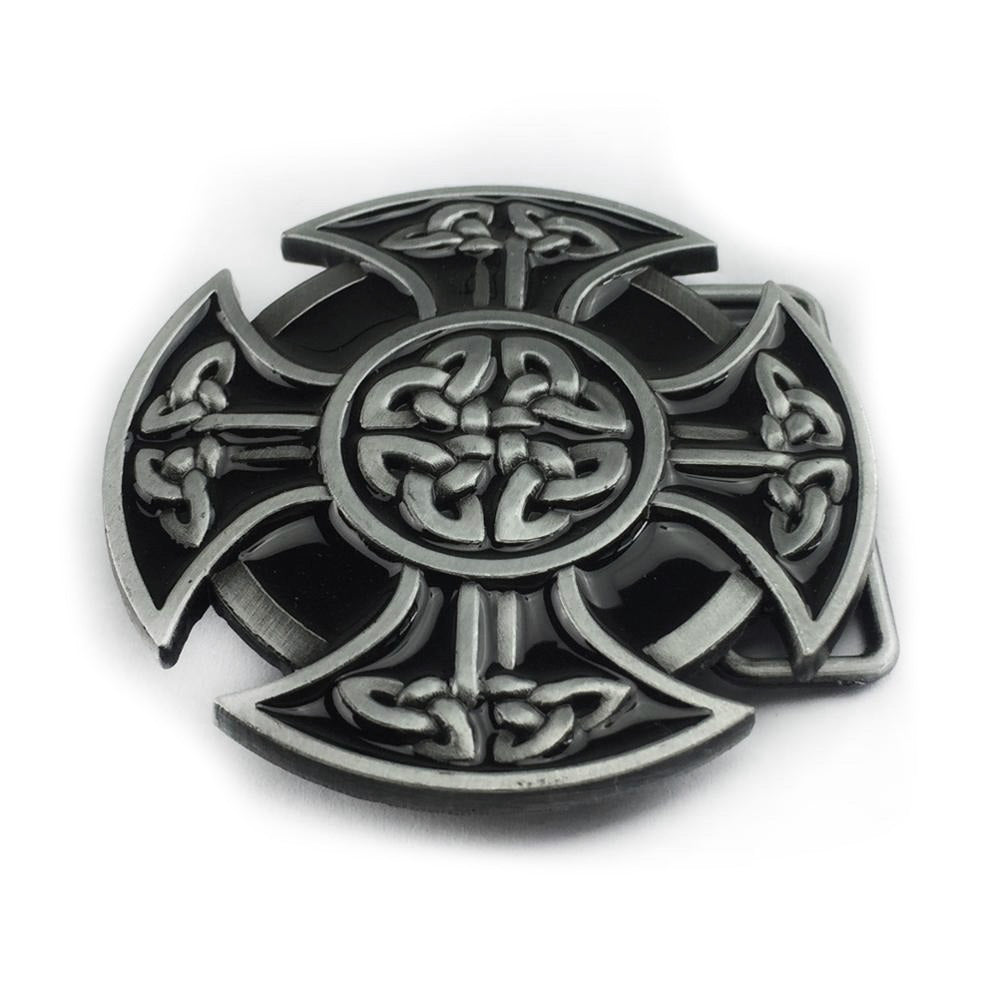 Round Celtic cross knot belt buckle made of zinc alloy, ideal for alternative fashion and cosplay events.
