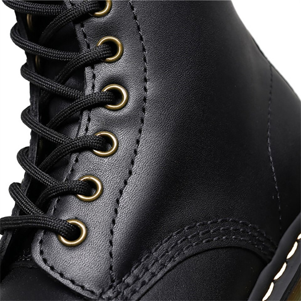 Round Toe Platform Women's Genuine Leather Boots / Female Lace-Up Steampunk Boots - HARD'N'HEAVY