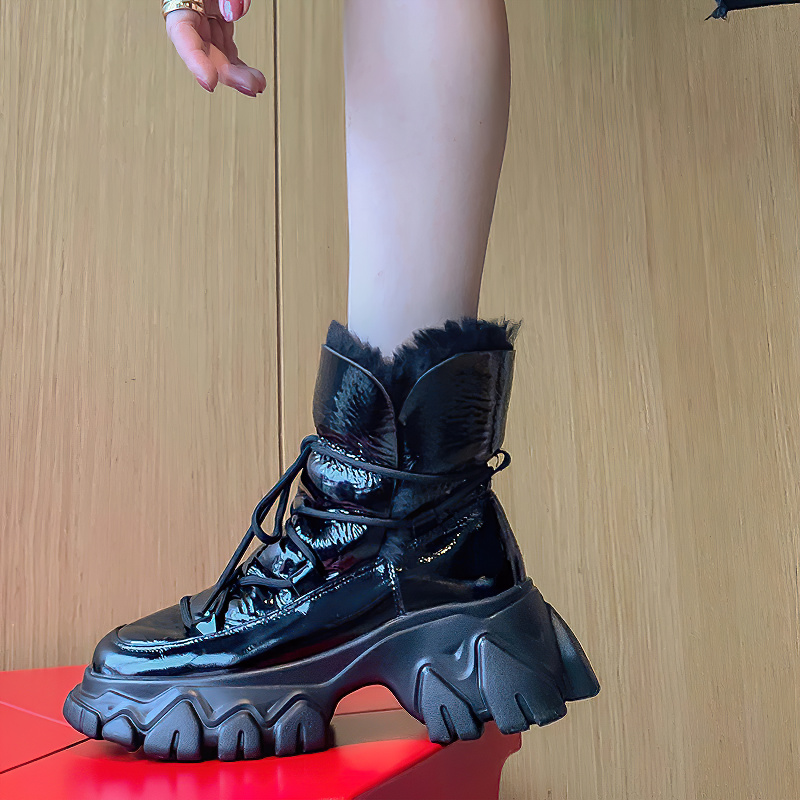Round Toe Snow Women Boots / Black Platform Female Fashion Shoes - HARD'N'HEAVY