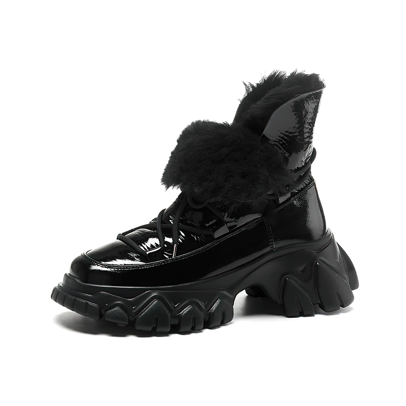 Round Toe Snow Women Boots / Black Platform Female Fashion Shoes - HARD'N'HEAVY