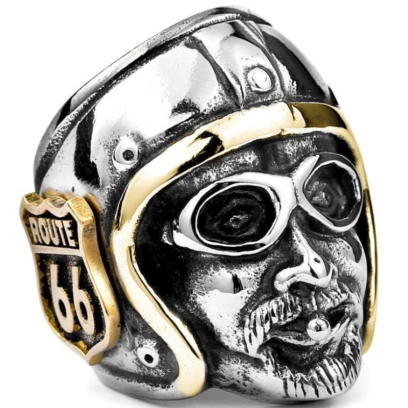 Route 66 Biker Finger Rings / Gothic Helmet Smoking Air Force Pilot Men Punk Ring - HARD'N'HEAVY