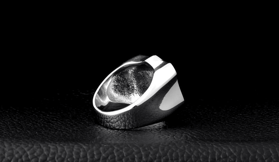 Route 66 rock style ring in vintage stainless steel, perfect biker jewelry for adventure lovers.
