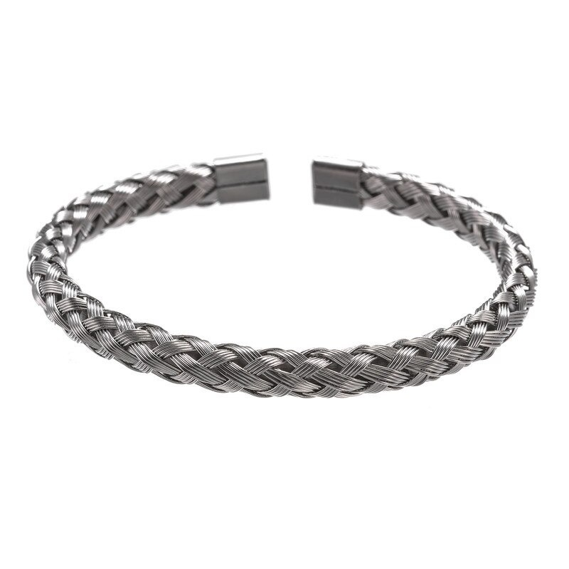 Stylish woven stainless steel bangle, perfect for adding a chic touch to any punk jewelry collection.