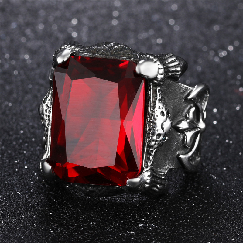 Royal Square Blood Red Ring featuring a unique zircon top in an elegant steel setting, perfect for trendy jewelry lovers.