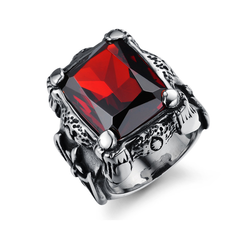 Royal square blood red ring for men and women featuring a unique zircon stone, perfect for trendy jewelry lovers.