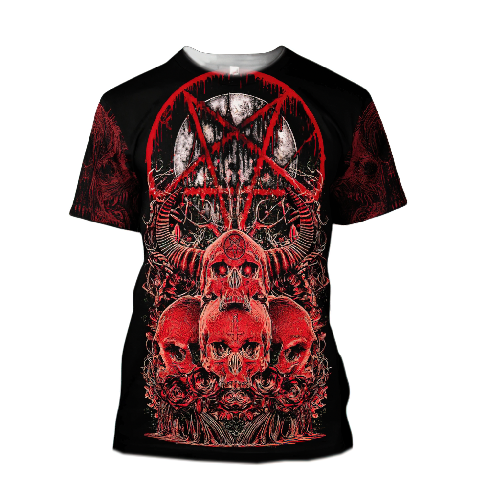 Satanic Crosses With Hail Satan Printed Tees in Rock Style / Gothic Short Sleeve T-shirt for Men and Women - HARD'N'HEAVY