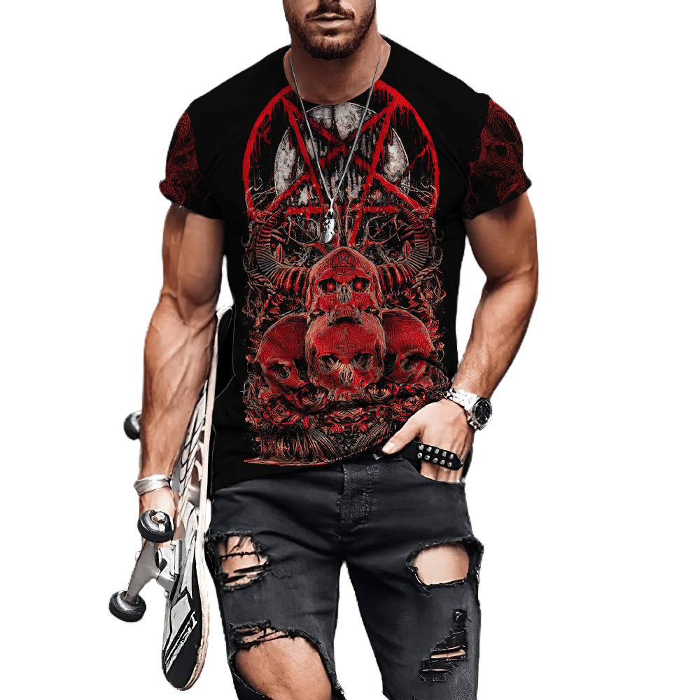 Satanic Crosses With Hail Satan Printed Tees in Rock Style / Gothic Short Sleeve T-shirt for Men and Women - HARD'N'HEAVY