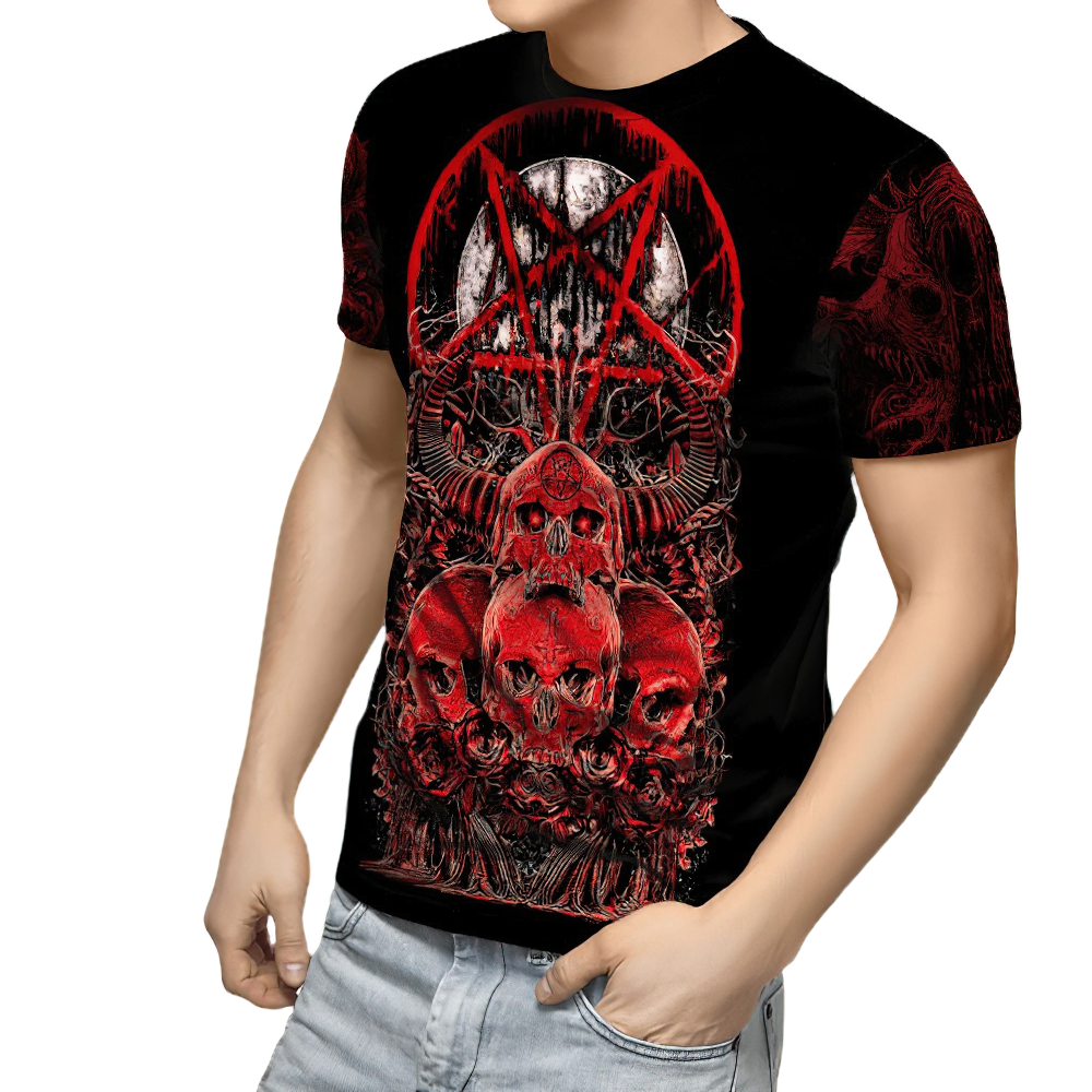 Satanic Crosses With Hail Satan Printed Tees in Rock Style / Gothic Short Sleeve T-shirt for Men and Women - HARD'N'HEAVY