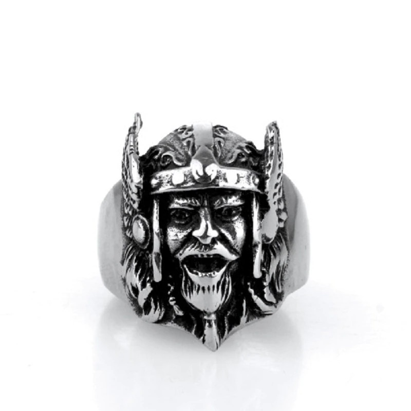 Stainless steel Scandinavian ring featuring Odin's head, a striking Viking-inspired accessory for everyone.