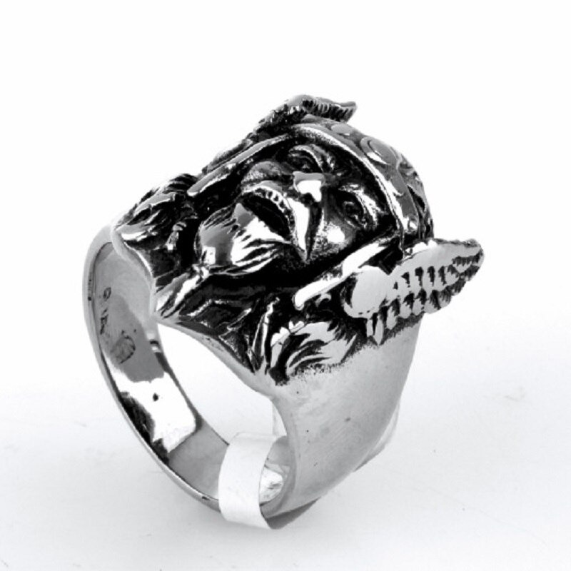 Scandinavian stainless steel ring featuring Odin's head, perfect for men and women who admire Viking style.
