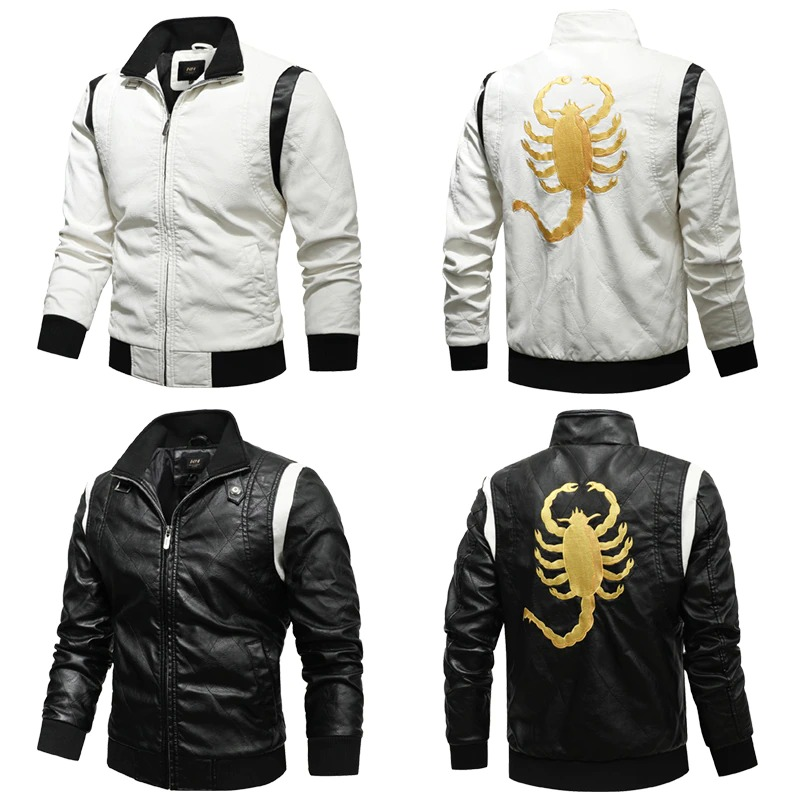 Scorpion Embroidery PU Leather Jackets / Rock Style Stand Collar Jacket for Men / Motorcycle Clothing - HARD'N'HEAVY
