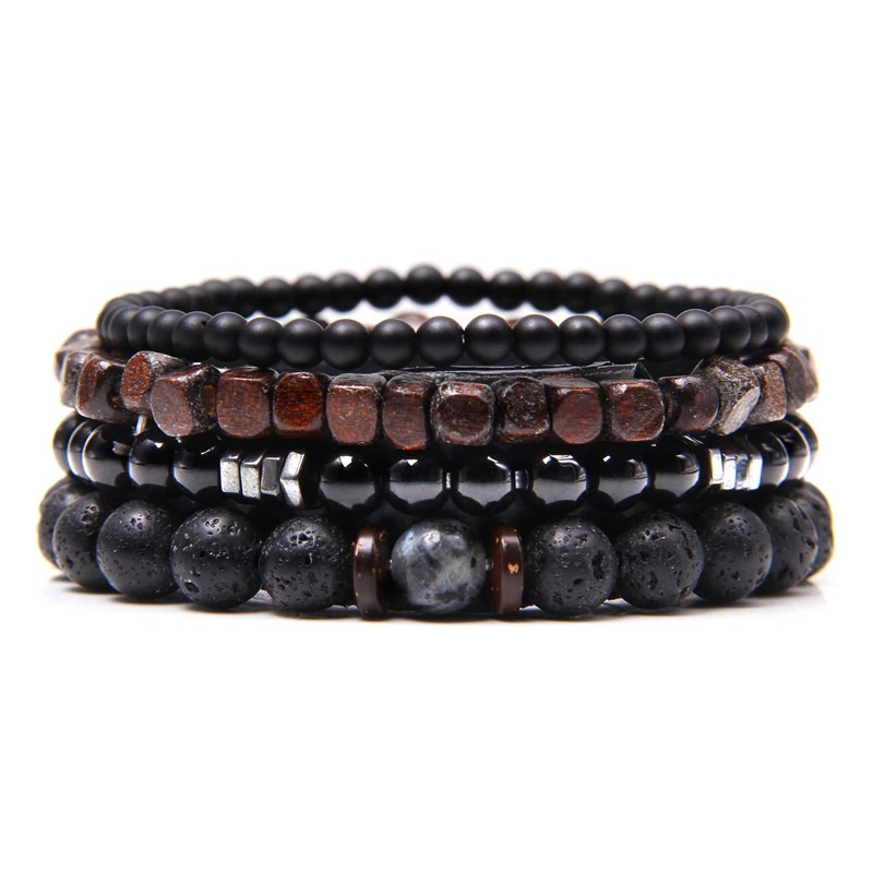 Set bracelets Natural stone beads and wood / Unisex pulseras bracelets - HARD'N'HEAVY