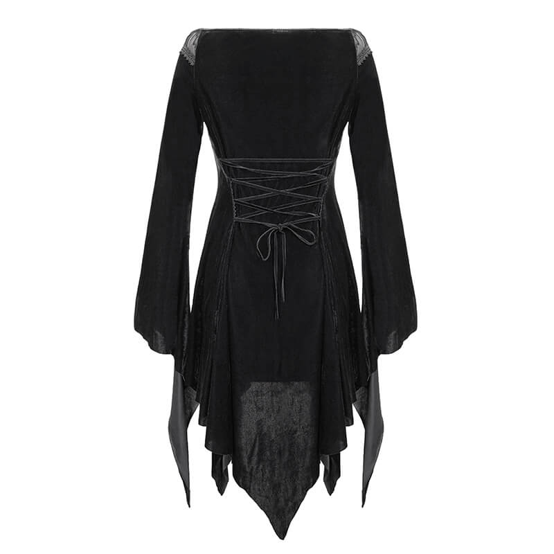 Sexy Asymmetrical Black Long Sleeve Dress / Women's Stylish Open Shoulder Dress in Gothic Style - HARD'N'HEAVY