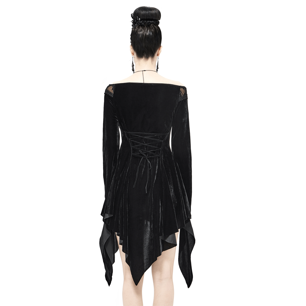 Sexy Asymmetrical Black Long Sleeve Dress / Women's Stylish Open Shoulder Dress in Gothic Style - HARD'N'HEAVY
