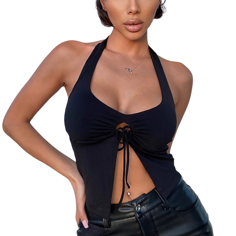 Sexy Backless Crop Top Sleeveless for Women / Fashion Black Solid Trim Tank Tops in Gothic Style - HARD'N'HEAVY
