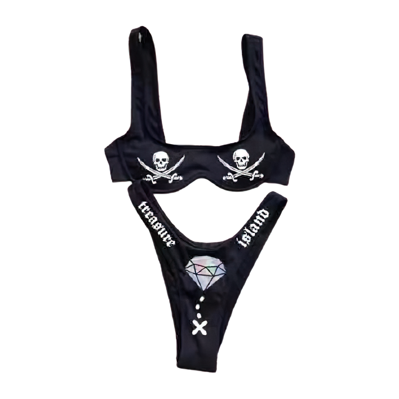 Sexy Bikini V-neck Detachable Breast Pad Sling / Swimsuits with Tops in Punk style - HARD'N'HEAVY