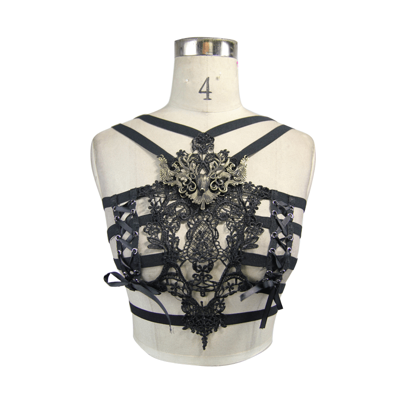 Sexy Black Chest Harness With Lace for Women / Elegant Vintage Body Harness in Gothic Style
