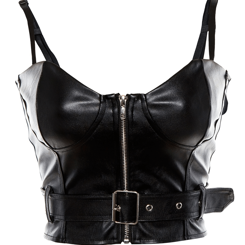 Sexy Black Corset on zipper for Women / Vest Female with Belt  Sleeveless - HARD'N'HEAVY
