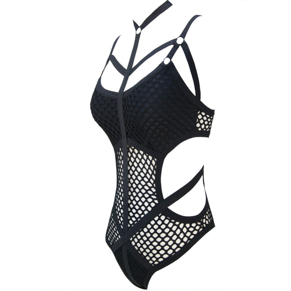 Sexy Black Net Mesh Women's Swimwear / One-Piece Bathing Swimsuit for Beach in Alternative Fashion - HARD'N'HEAVY