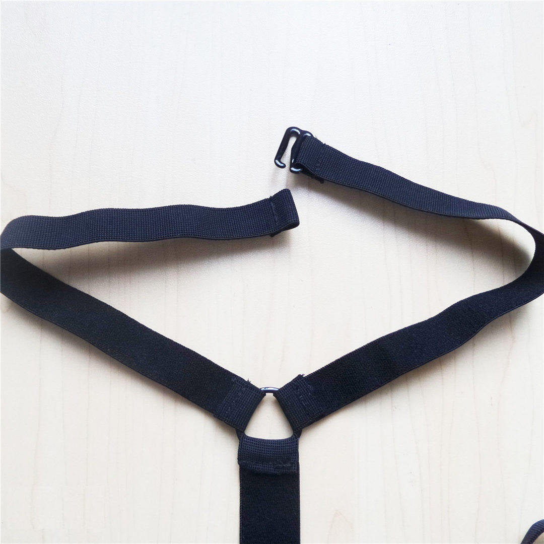 Black adjustable straps for swimwear, featuring a Y-shape design and sturdy clips for a secure fit.