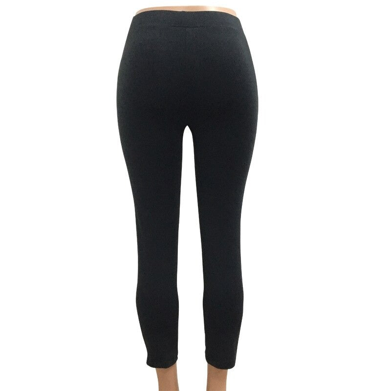 Sexy black high waist leggings, ankle-length, showcasing a sleek back view, perfect for street style and fitness.