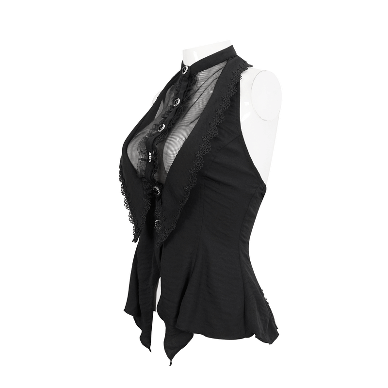 Sexy Buttons Front Sleeveless Halter Blouse / Gothic Transparent Shirts with Irregular Hemline