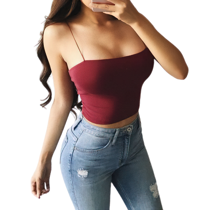 Casual women's sleeveless crop top in burgundy, perfect for adding a stylish touch to any outfit.